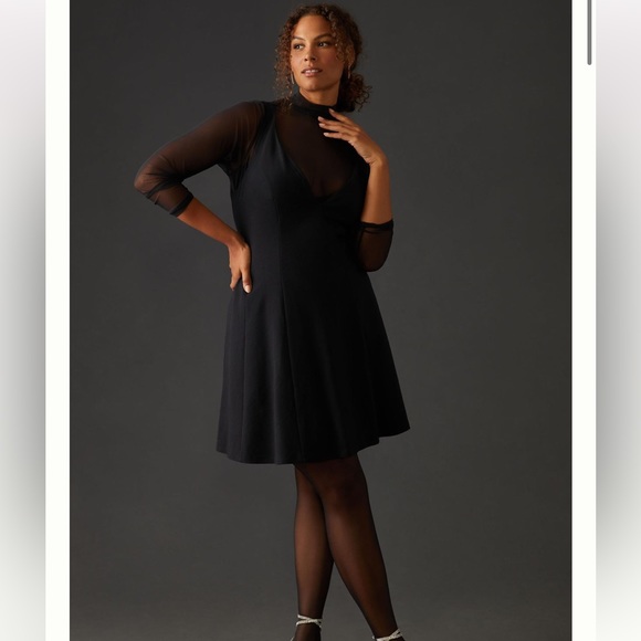 nwt ANTHROPOLOGIE | Maeve Layered Sheer Mini Dress | Little Black Dress | Small - Picture 6 of 13